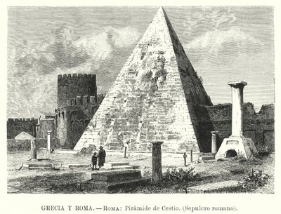 Pyramide af Cestius, grav af Gaius Cestius, Rom (litho) af German School