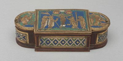 Pyx, ca. 1170-1180 (forgyldt kobber, champlevé og cloisonné emalje, trækerne (moderne)) af German School