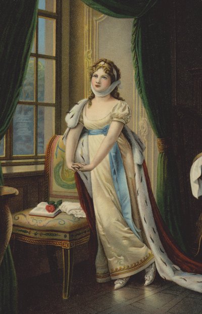 Dronning Louise af Preussen på sin flyvetur til Memel (farvelitografi) af German School