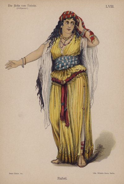 Rahel, fra Die Judin von Toledo (Jødinden af Toledo) af Franz Grillparzer (farve litho) af German School