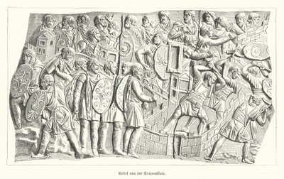 Relief fra Trajans søjle, Rom, skildrer romerne, der besejrer dacierne (gravering) af German School