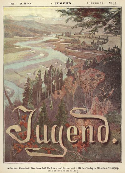 Floddalslandskab (farve litho) af German School