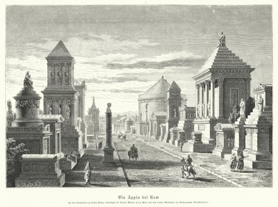 Romerske grave langs Appia-vejen ved tremilsmarkøren (gravering) af German School