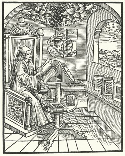 Værelse interiør med en lærd på arbejde, c1500 af German School