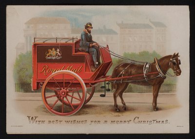 Royal Mail varevogn, julehilsen, slutningen af det 19. eller begyndelsen af det 20. århundrede (chromolitho) af German School