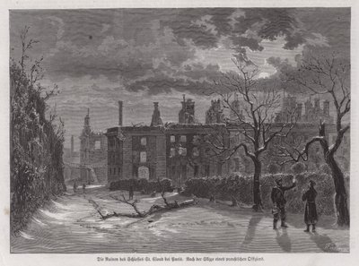 Ruinerne af Chateau de Saint-Cloud, Paris, ødelagt af preussisk beskydning i 1870 under den fransk-preussiske krig (gravering) af German School