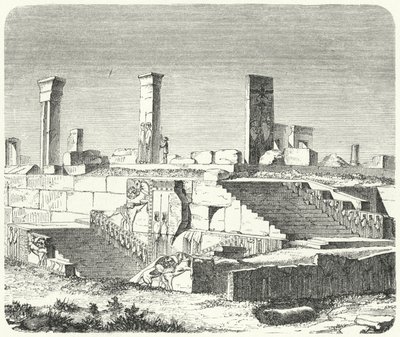 Ruinerne af Xerxes-paladset ved Persepolis (gravering) af German School