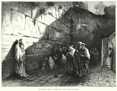 Ruinerne af Jerusalems tempel (litho) af German School