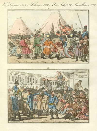 Russiske etniske festligheder (farvet indgravering) af German School