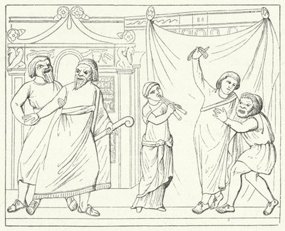 Scene fra den romerske dramatiker Terences skuespil Andria (gravering) af German School