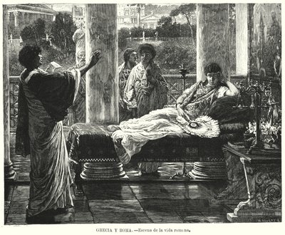 Livets scene i det antikke Rom (litho) af German School