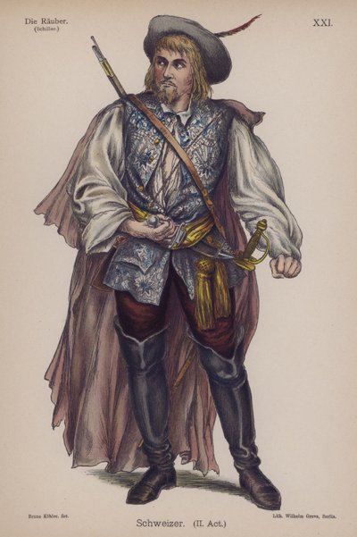 Schweizer, fra Die Rauber (Røverne) af Friedrich Schiller (farve litho) af German School