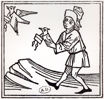 Sender et brev med Pigeon Post, 1488 af German School