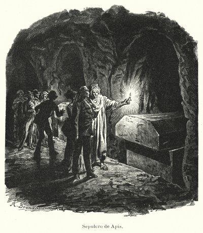 Serapeum of Saqqara, grav af hellige Apis-tyre tilbedt i det gamle Egypten (litho) af German School