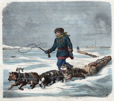 Slædehund i Amerikas sne. I "" Wenn Jemand eine Reise tut, so kann er was erzahlen"" (Når nogen rejser, er det dette, han kan fortælle), tysk fortælling af Franz Wiedemann af German School