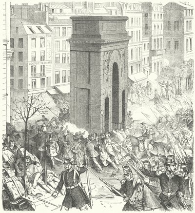 Soldater på gaden i Paris under det franske statskup i december 1851 (gravering) af German School