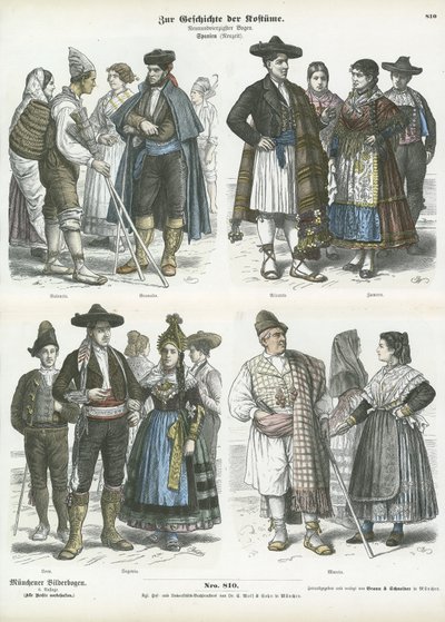 Spanish regional costumes, 19th Century  af German School