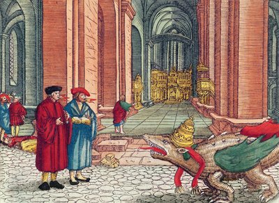 Tungetale, pinse, fra Lutherbibelen, ca. 1530 (farvet træsnit) af German School