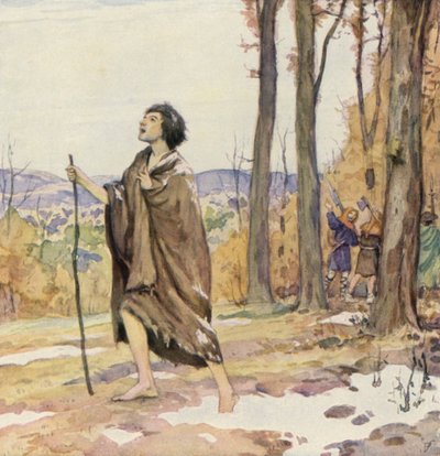 Frans på vej til Gubbio (farvelitografi) af German School