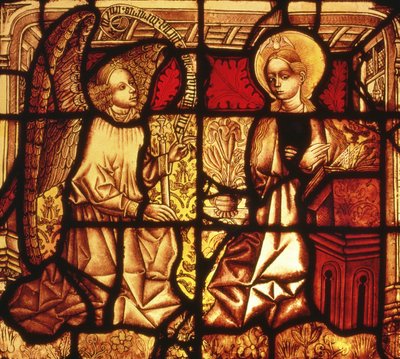 Glasmosaikvindue forestillende bebudelsen, tysk, ca. 1450 af German School