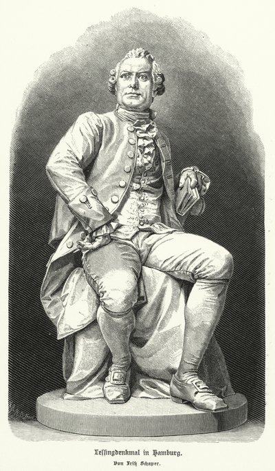 Statue i Hamborg af Fritz Schaper af den tyske dramatiker og filosof Gotthold Ephraim Lessing (litho) af German School