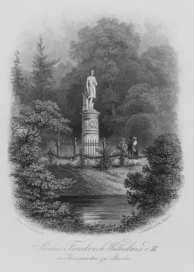 Statue af Frederik Vilhelm III af Preussen i Tiergarten, Berlin (stålgravering) af German School