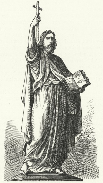 Statue af Skt. Bonifatius (c675-754), angelsaksisk missionær til de germanske dele af Frankerriget, i Fulda (gravering) af German School