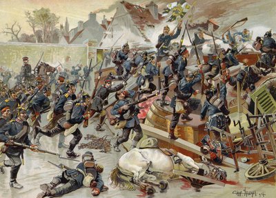 Stormning af den store barrikade ved indgangen til Le Bourget af dronning Elisabeths 3. regiment af grenadiergarder, den fransk-preussiske krig, 30. oktober 1870 af German School