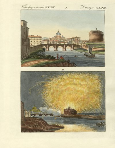 Mærkelige bygninger i Rom (farvet gravering) af German School