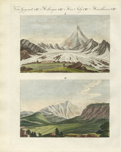 Mærkelige bjerge (farvet gravering) af German School