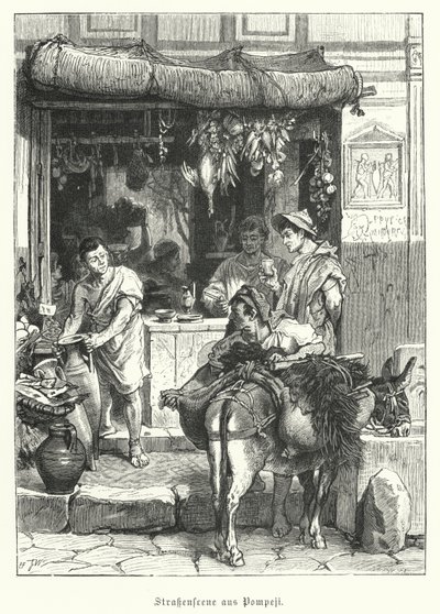 Gadescene i den antikke romerske by Pompeji (gravering) af German School