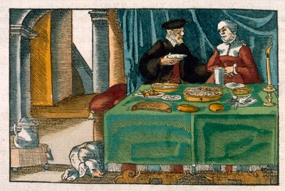 Nadverbord, efter tysk manuskript, ca. 1650 (håndkoloreret stik) af German School