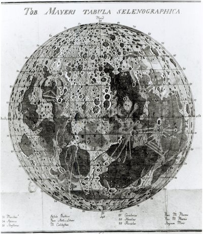 Månens overflade, illustration fra Selenotopographische Fragmente af Johann Hieronymus Schroeter, udgivet i 1791 af German School