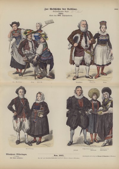 Schweizisk kostume, slutningen af 1700-tallet (farvet gravering) af German School