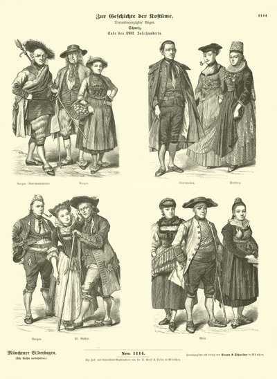 Swiss costumes, late 18th Century  af German School