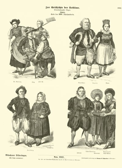 Swiss costumes, late 18th Century  af German School