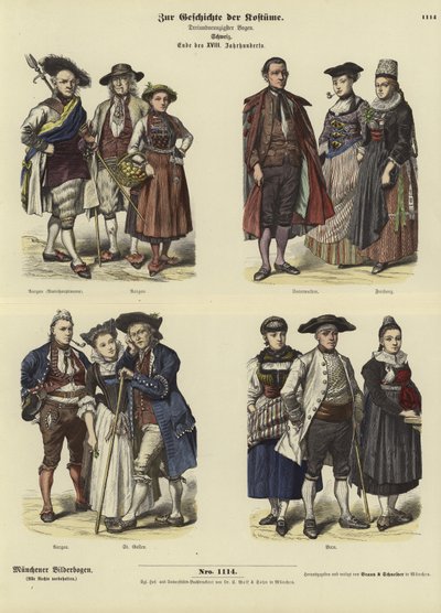 Swiss costumes, late 18th Century  af German School