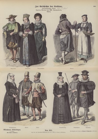 Schweiziske kostumer, midten af det 17. århundrede (farvet gravering) af German School