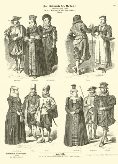 Swiss costumes, mid 17th Century  af German School