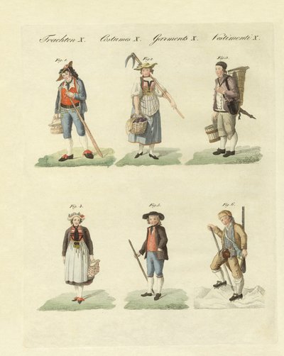 Schweiziske kjoler (farvet gravering) af German School