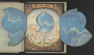 Borde, der repræsenterer mennesket i tre forskellige tilstande, Add MS 5788 af German School