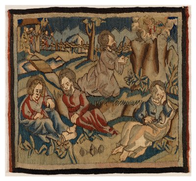 Tapestrypanel med scener fra passionen fra et antependium, fra Oberrheinland (uld og hør) af German School