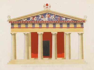Aphaea-templet, Aegina, Grækenland (farvelitografi) af German School