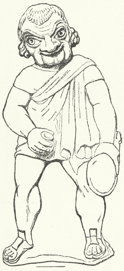 Terracotta-statuette af en romersk skuespiller som parasit fra et tegneseriespil af dramatikeren Plautus (stik) af German School