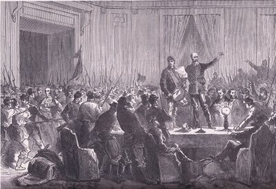 Den 106. bataljon af nationale garder leverer Trochu på Hotel De Ville, Cassells historie om krigen mellem Frankrig og Tyskland udgivet af Cassell and Company Limited, ca. 1890 (litho) af German School