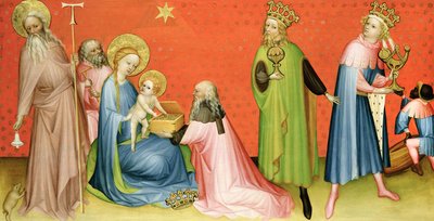 Magiernes tilbedelse med St Anthony Abbed, 1400-10 af German School