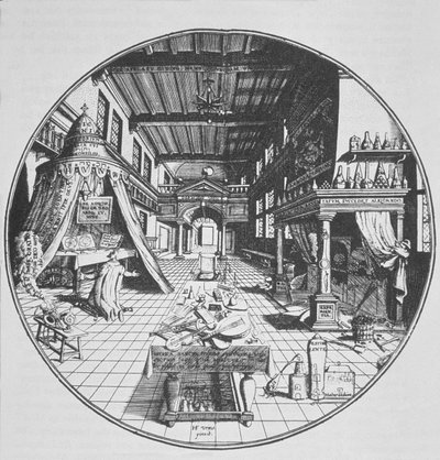 Alkymisten i hans laboratorium, fra Amphitheatrum Aeternae Sapientiae af Heinrich Kunrath (1609) illustreret i en magisk historie udgivet i slutningen af det 19. århundrede af German School