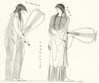 Den antikke græske digter Alcaeus og hans elsker Sappho (gravering) af German School