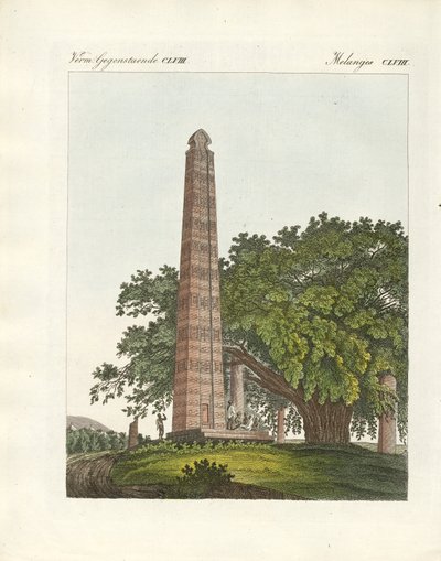 Axum-obelisken (farvet gravering) af German School
