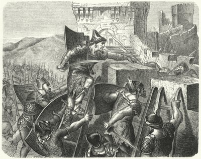 Babylonierne stormer Jerusalems mure (gravering) af German School